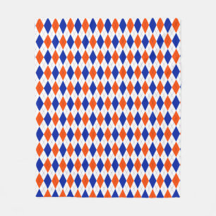 Oranje en blauwe diamanten argyle fleece deken
