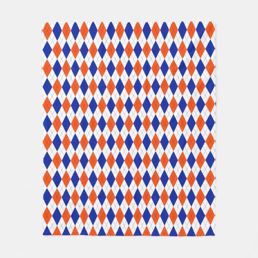 Oranje en blauwe diamanten argyle fleece deken (Voorkant)