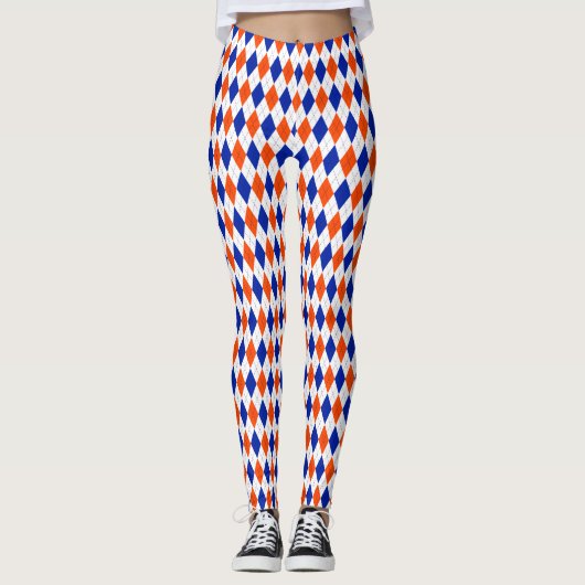 Oranje en blauwe diamanten argyle leggings (Voorkant)