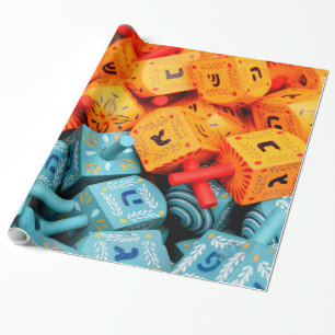 Oranje en blauwe Dreidels Cadeaupapier