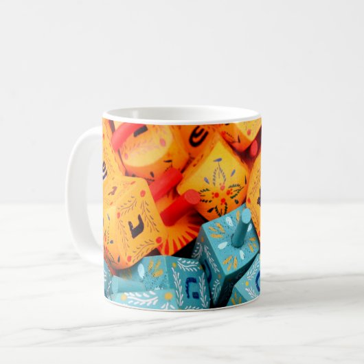 Oranje en blauwe Dreidels Koffiemok (Voorkant links)