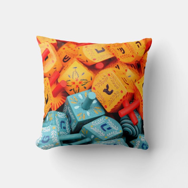 Oranje en blauwe Dreidels Kussen (Voorkant)