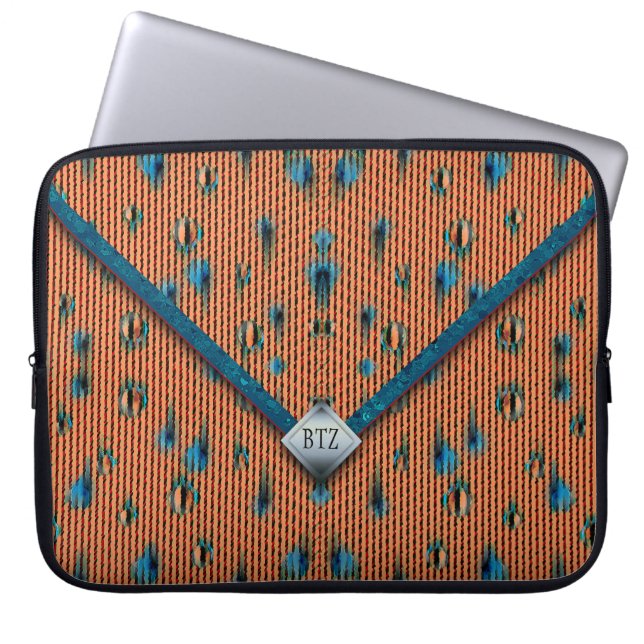 Oranje en blauwe enveloptas laptop sleeve (Voorkant)