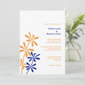 Oranje en blauwe Floral bruiloft Kaart (Staand voorkant)