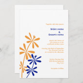 Oranje en blauwe Floral bruiloft Kaart (Voorkant / Achterkant)