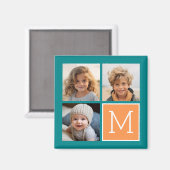 Oranje en Blauwe Fotocollage Monogram Magneet (Voorkant / Achterkant)