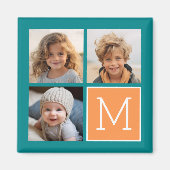 Oranje en Blauwe Fotocollage Monogram Magneet (Voorkant)