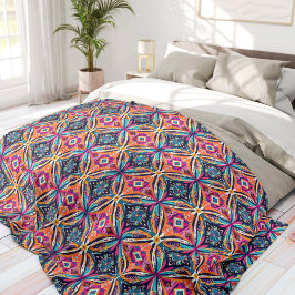 Oranje en Blauwe Geometrische Bloemen Bohemen Fleece Deken
