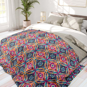 Oranje en Blauwe Geometrische Bloemen Bohemen Fleece Deken