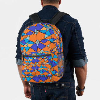Oranje en Blauwe Geometrische Print Rugzak