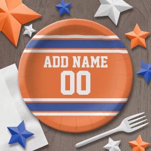 Oranje en Blauwe Gepersonaliseerde Sporten Jersey Papieren Bordje