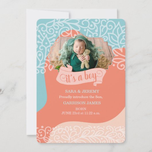 Oranje en blauwe golven Het is een Jongen Aankondi Aankondiging (Voorkant)