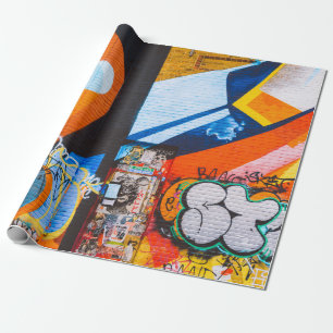 Oranje en blauwe graffiti cadeaupapier