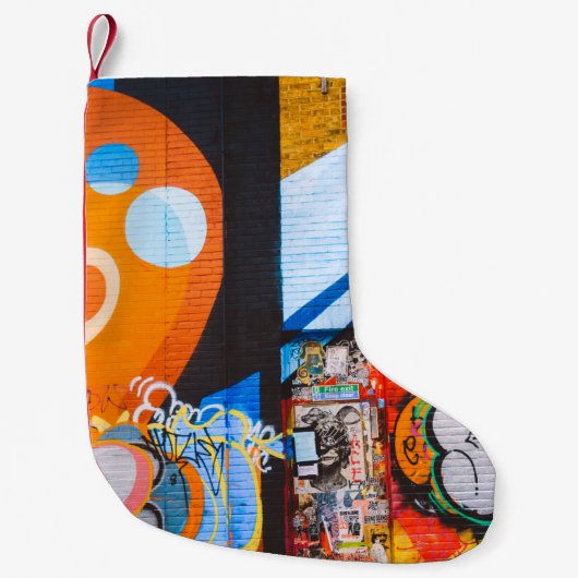 Oranje en blauwe graffiti kleine kerstsok (Voorkant)