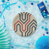 Oranje en blauwe grafische lijnen papieren bordje (Feest)