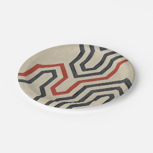 Oranje en blauwe grafische lijnen papieren bordje