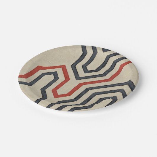 Oranje en blauwe grafische lijnen papieren bordje (Gekanteld)