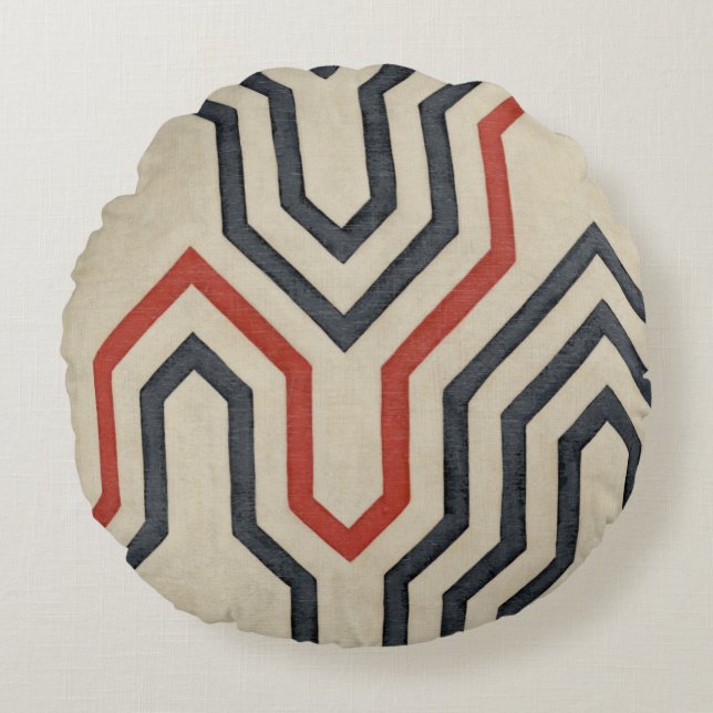 Oranje en blauwe grafische lijnen rond kussen (Voorkant)