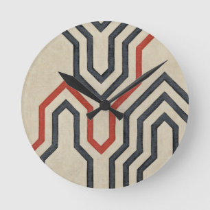 Oranje en blauwe grafische lijnen ronde klok