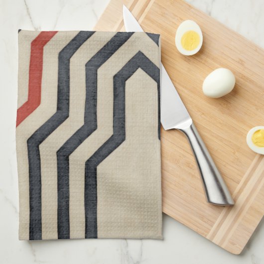 Oranje en blauwe grafische lijnen theedoek (Quarter Fold)