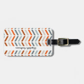 Oranje en blauwe grijze Chevron stripes met naam Bagagelabel (Voorkant horizontaal)