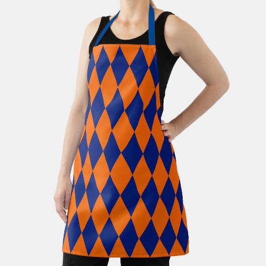 Oranje en Blauwe Harlekijn Geruit Ontwerp Schort