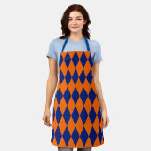 Oranje en Blauwe Harlekijn Geruit Ontwerp Schort (Gedragen)