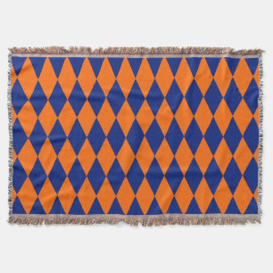 Oranje en Blauwe Harlekijn Geruite Ontwerp Deken