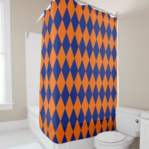 Oranje en Blauwe Harlekijn Geruite Ontwerp Douchegordijn