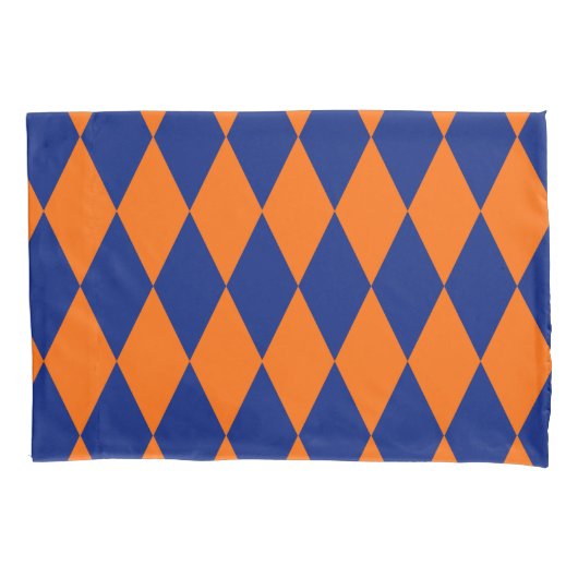 Oranje en Blauwe Harlekijn Geruite Ontwerp Kussensloop (Voorkant)