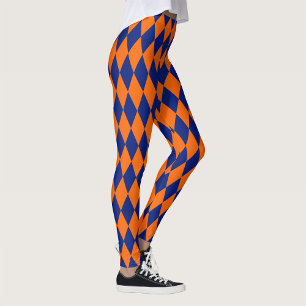 Oranje en Blauwe Harlekijn Geruite Ontwerp Leggings