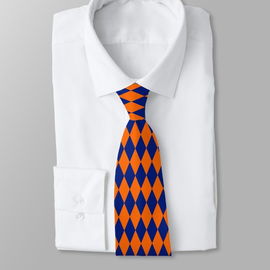 Oranje en Blauwe Harlekijn Geruite Ontwerp Stropdas