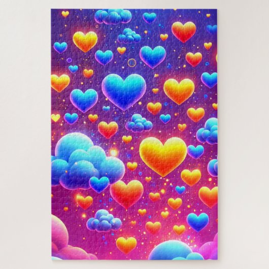 Oranje en blauwe harten legpuzzel (Verticaal)