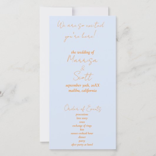 Oranje en blauwe huwelijksprogramma's (Voorkant)