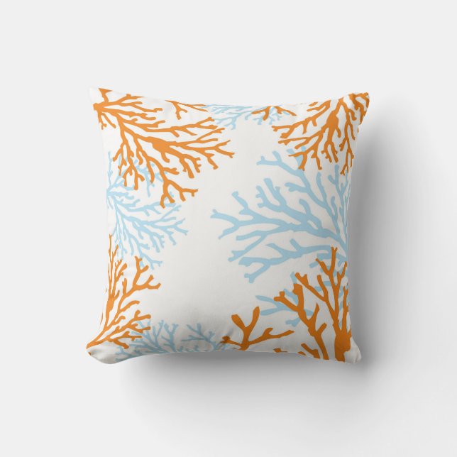 Oranje en Blauwe Koraal Kussen (Voorkant)
