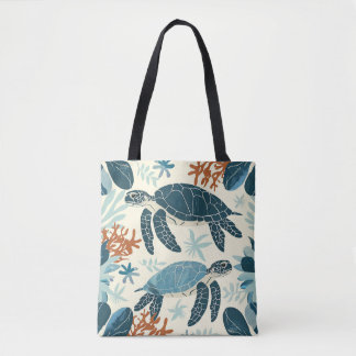 Oranje en blauwe koraalrif kunst tote bag