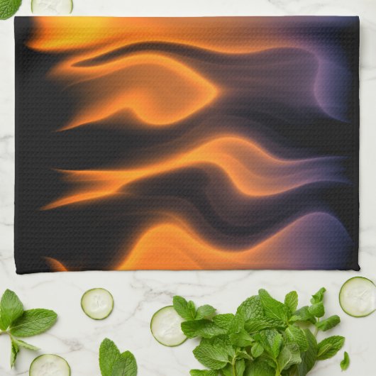 Oranje en blauwe lampjes op een zwarte achtergrond theedoek (Gevouwen)