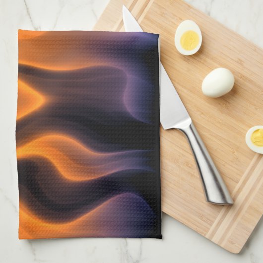 Oranje en blauwe lampjes op een zwarte achtergrond theedoek (Quarter Fold)