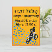 Oranje en blauwe motocross verjaardag kaart (Staand voorkant)