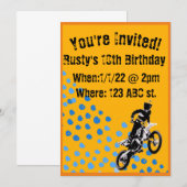 Oranje en blauwe motocross verjaardag kaart (Voorkant / Achterkant)