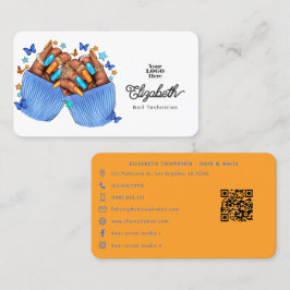 Oranje en Blauwe Nagelsalon Merkdesign Visitekaartje