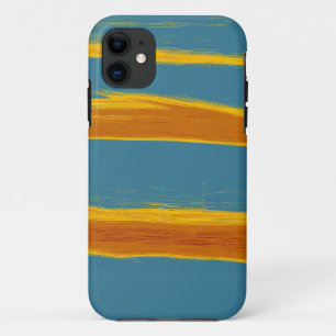 Oranje en blauwe olieverf moderne strepen grafisch iPhone 11 hoesje