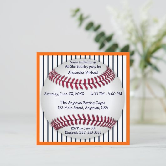 Oranje en blauwe papegaaien Baseball Birthday Part Kaart (Staand voorkant)