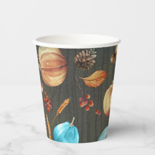 Oranje en blauwe pompoenen Rustic Country Herfst Papieren Bekers