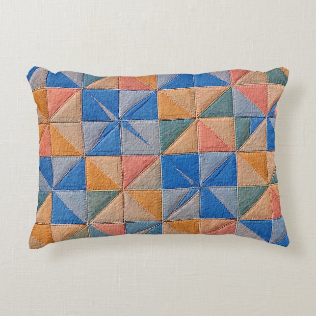 oranje en blauwe quilt accent kussen (Voorkant)