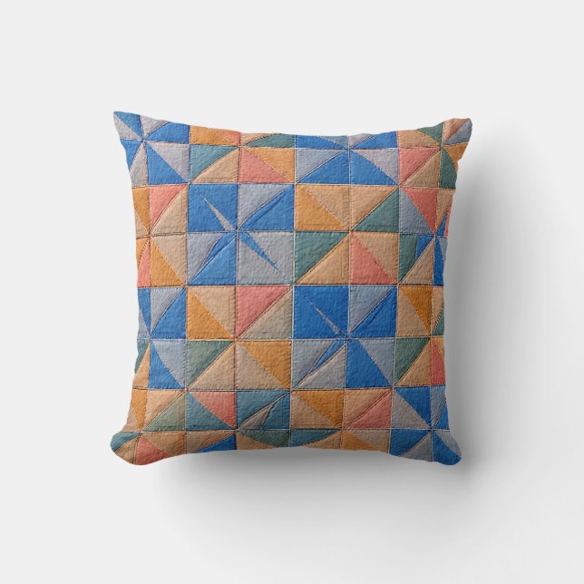 oranje en blauwe quilt kussen (Voorkant)