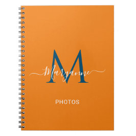 Oranje en blauwe speciale Monogram blauwe foto's Notitieboek