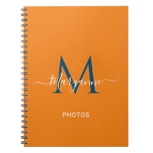 Oranje en blauwe speciale Monogram blauwe foto's Notitieboek