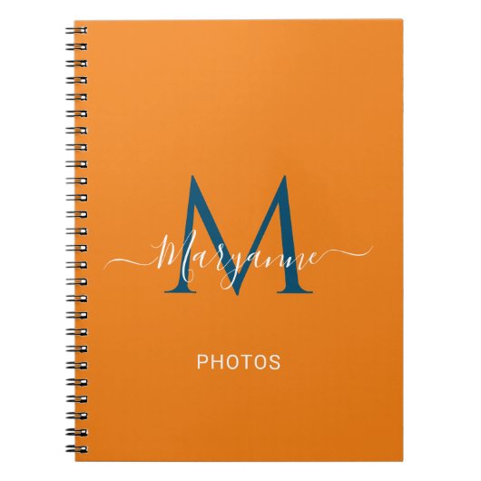Oranje en blauwe speciale Monogram blauwe foto's Notitieboek (Voorkant)