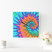 Oranje en blauwe spiraalkleurige kleurstofklok vierkante klok (Huis)